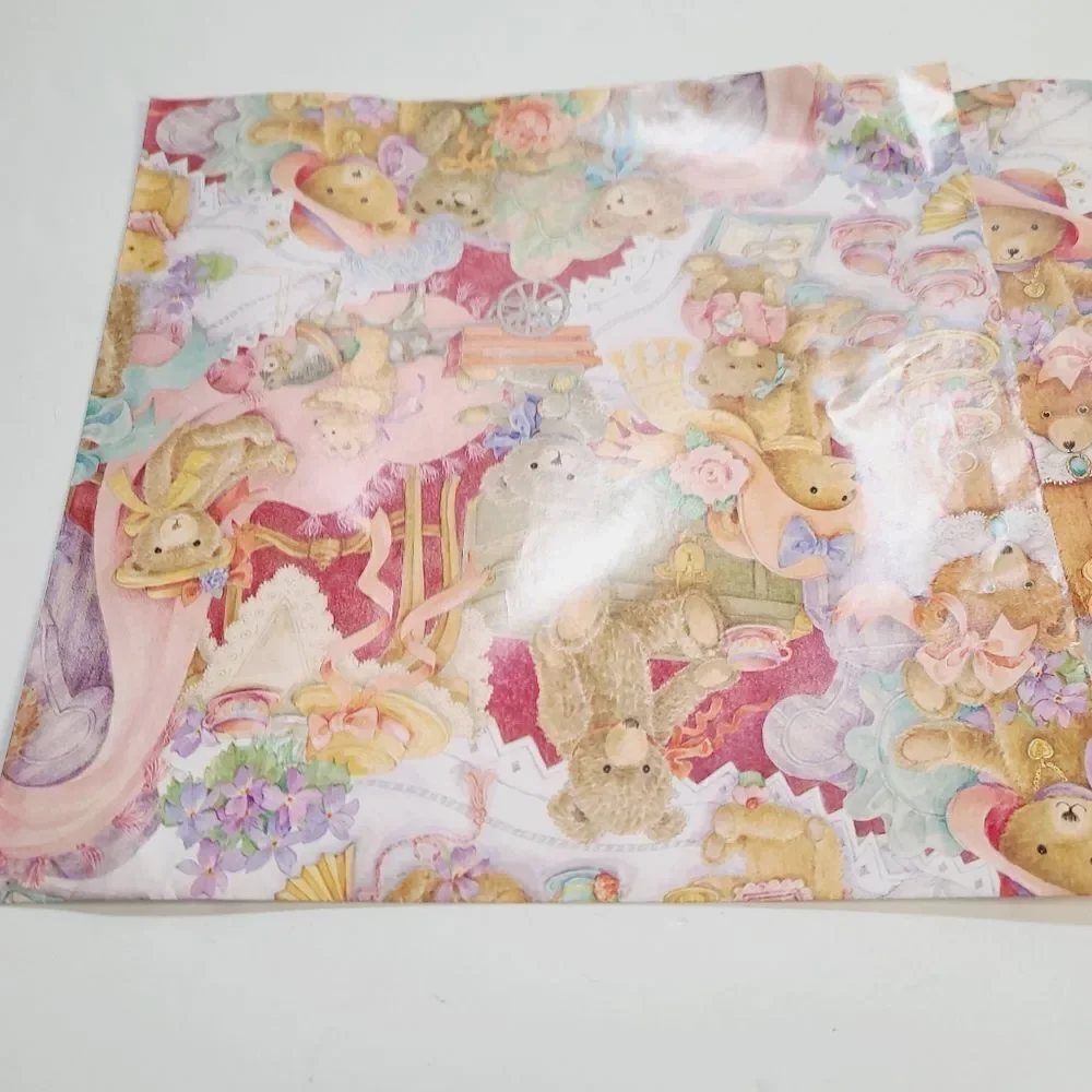 Vintage 90s 1995 Hallmark Cute Kawaii Teddy Bear Wrapping Paper set of 2